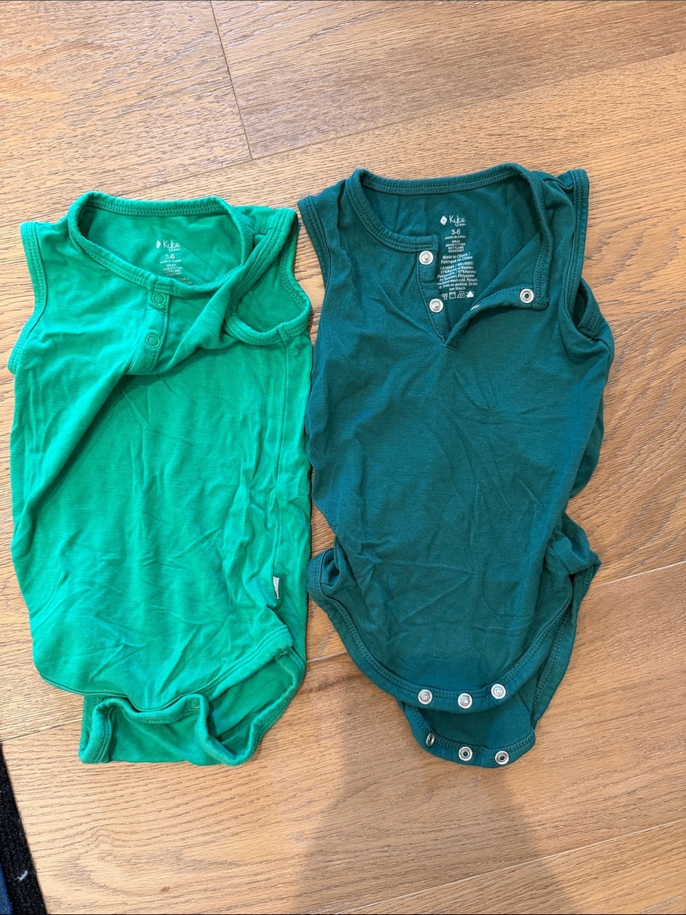 Kyte BABY Green Sleeveless One-Piece Bodysuits - Light Green & Dark Green